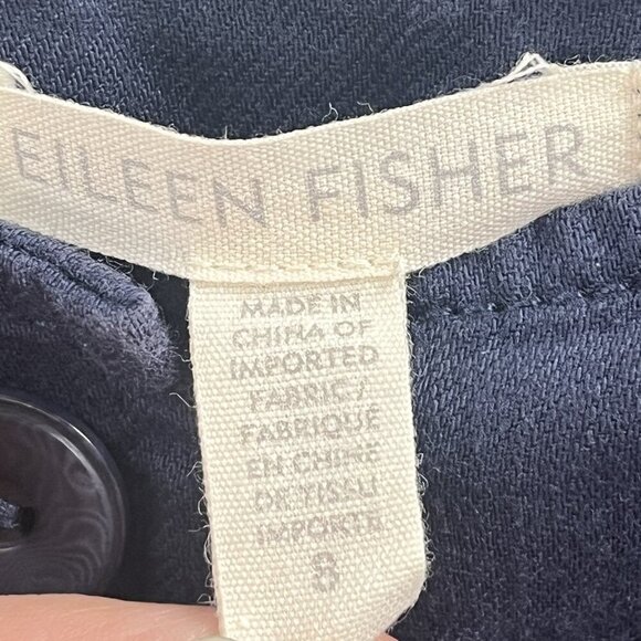 Eileen Fisher Straight Leg Linen Pants Navy Blue Sz 8 - Picture 3 of 5